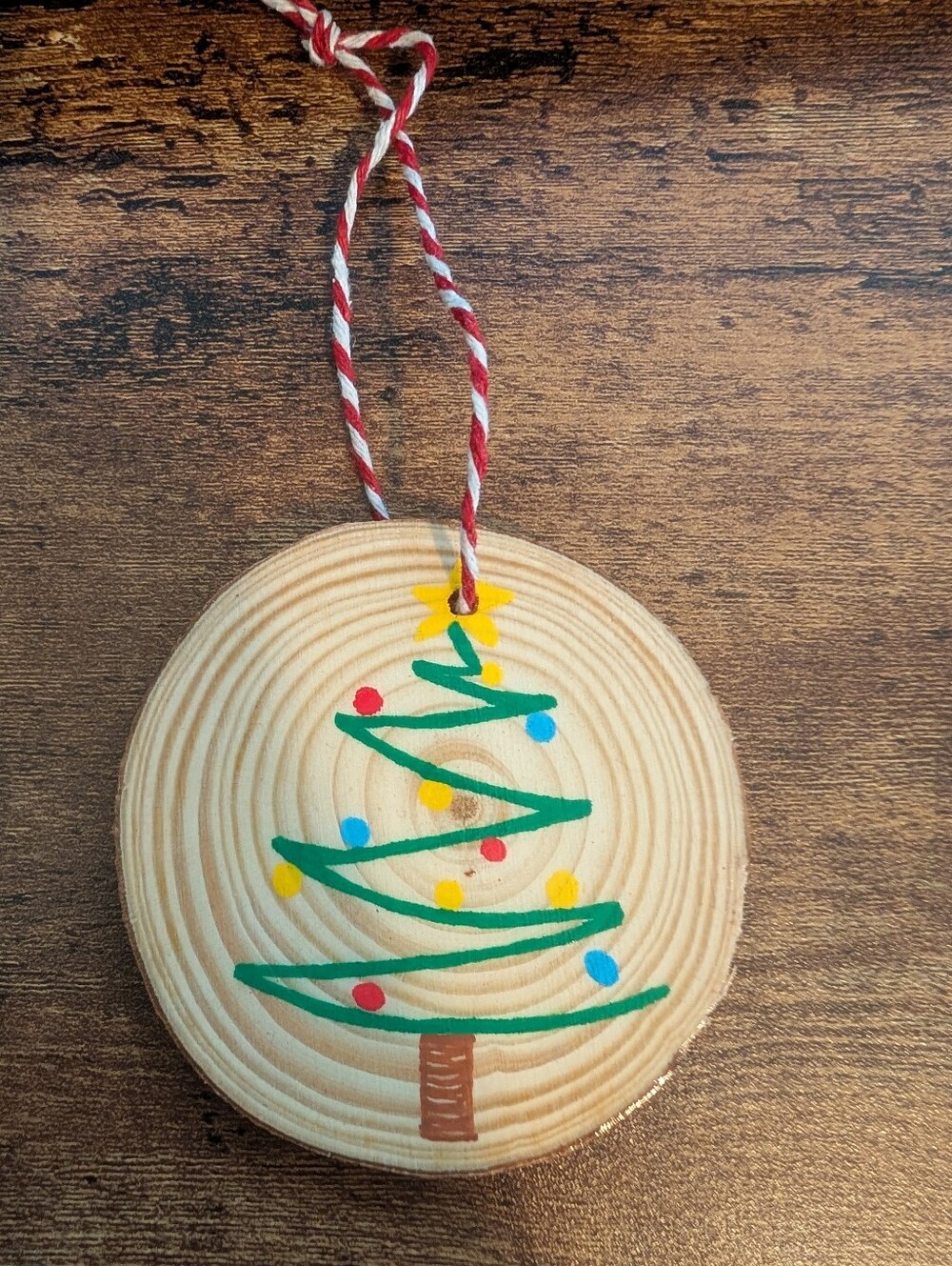Hand Crafted Christmas Ornament Christmas Tree Wood Slice Hand Painted